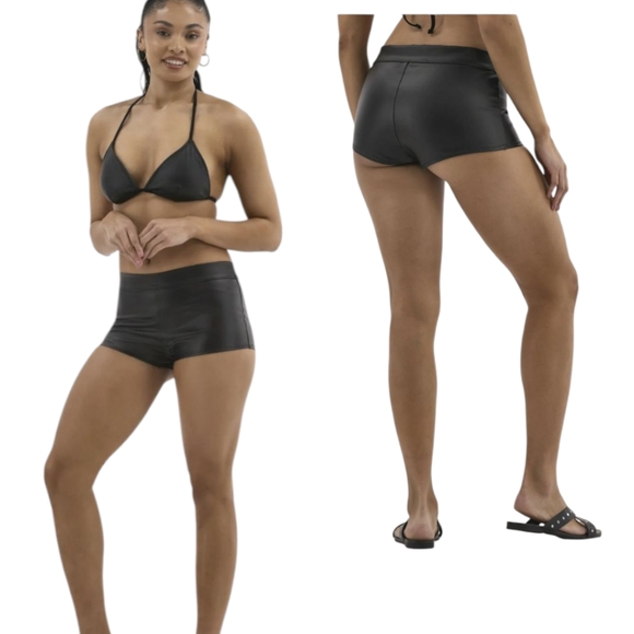No Boundaries Faux Leather Boyshorts Women’s Swim Bottom M 8/10  NWT - Picture 1 of 10